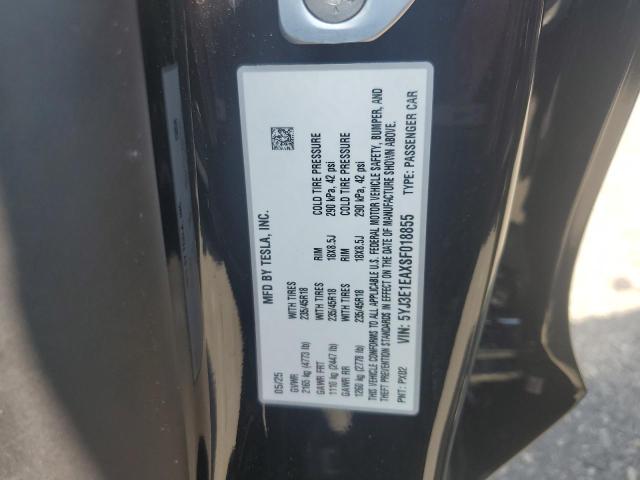 5YJ3E1EAXSF018855 - 2025 TESLA MODEL 3 შავი ფოტო 12