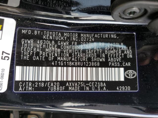 4T1G11BK8RU123868 - 2024 TOYOTA CAMRY SE NIGHT SHADE BLACK photo 12