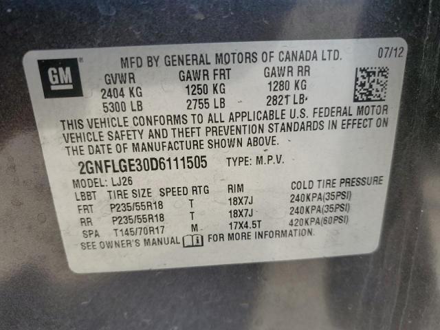 2GNFLGE30D6111505 - 2013 CHEVROLET EQUINOX LTZ BLACK photo 10