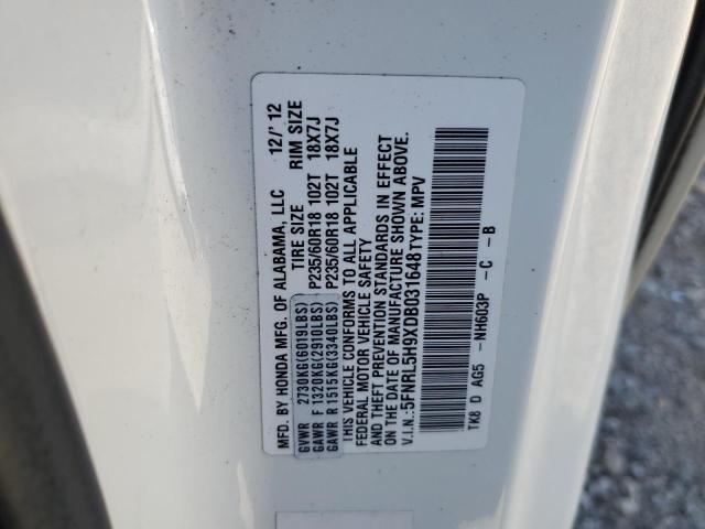 5FNRL5H9XDB031648 - 2013 HONDA ODYSSEY TOURING Білий фото 14