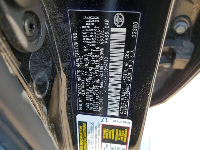 4T1BK1EB8DU014743 - 2013 TOYOTA AVALON BASE 黑色 照片 12