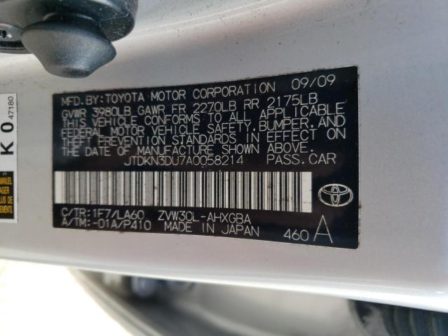 JTDKN3DU7A0058214 - 2010 TOYOTA PRIUS SILVER photo 12