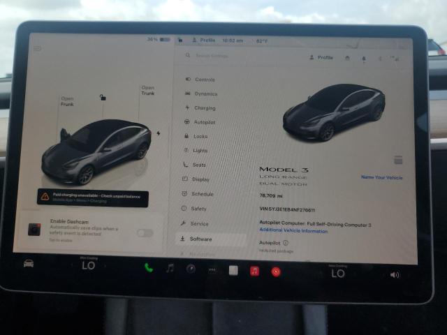 5YJ3E1EB4NF276611 - 2022 TESLA MODEL 3 Grau Foto 9