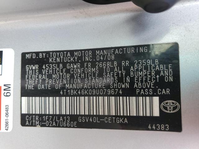 4T1BK46K09U079674 - 2009 TOYOTA CAMRY SE SILVER photo 13