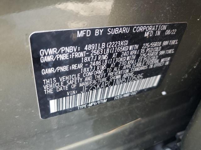 JF2SKAPC1NH510585 - 2022 SUBARU FORESTER LIMITED მწვანე ფოტო 13