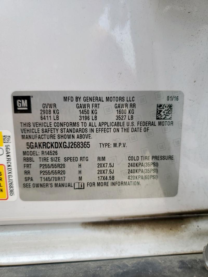 5GAKRCKDXGJ268365 - 2016 BUICK ENCLAVE 白色 照片 14