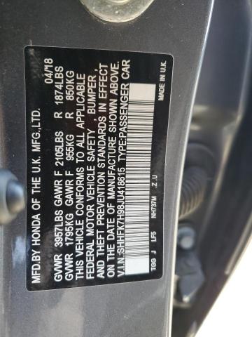 SHHFK7H98JU418615 - 2018 HONDA CIVIC SPORT TOURING GRAY photo 12