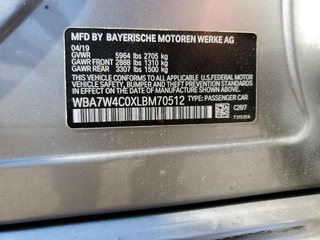 WBA7W4C0XLBM70512 - 2020 BMW 745XE Gris photo 12