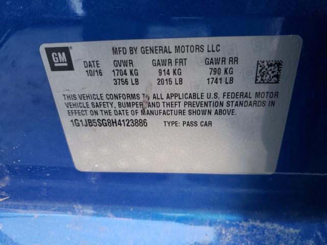 1G1JB5SG8H4123886 - 2017 CHEVROLET SONIC LS 蓝色 照片 10