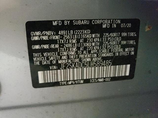 JF2SKADC5LH589485 - 2020 SUBARU FORESTER SILVER photo 13