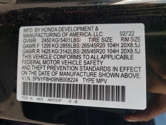 5FNYF8H09NB008224 - 2022 HONDA PASSPORT ELITE BLACK photo 13