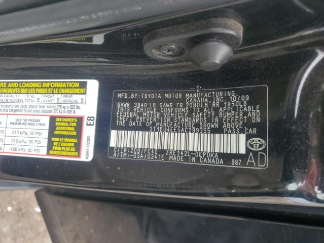 2T1BU4EE5AC299355 - 2010 TOYOTA COROLLA BASE BLACK photo 12