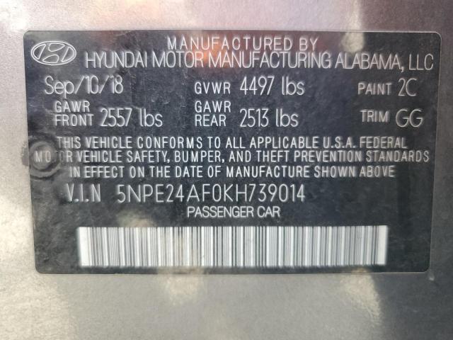 5NPE24AF0KH739014 - 2019 HYUNDAI SONATA SE SILVER photo 12