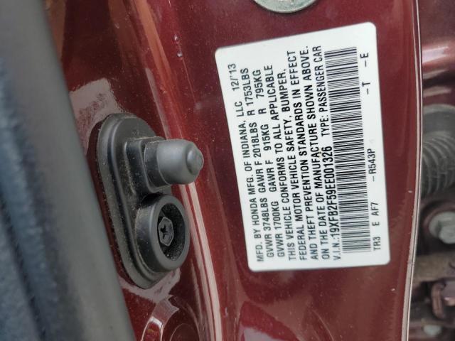 19XFB2F59EE001326 - 2014 HONDA CIVIC LX BURGUNDY photo 12