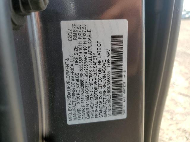 5FNRL6H83NB058656 - 2022 HONDA ODYSSEY TOURING GRAY photo 12