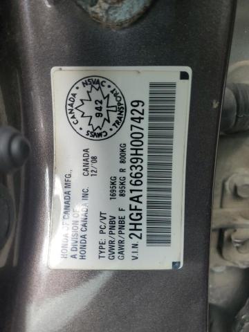 2HGFA16639H007429 - 2009 HONDA CIVIC LX-S Մոխրագույն լուսանկար 13