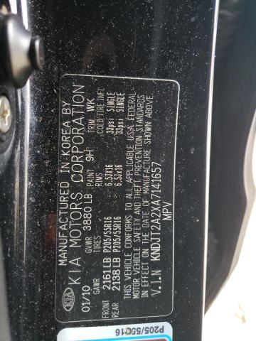KNDJT2A2XA7141657 - 2010 KIA SOUL + BLACK photo 12