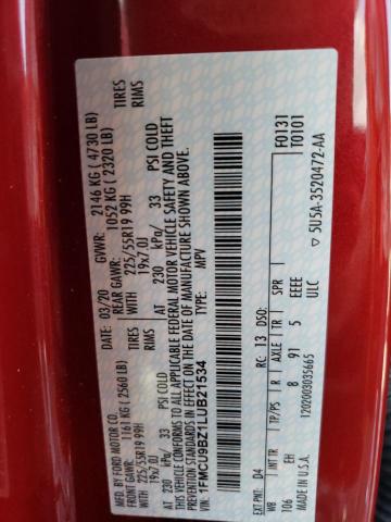 1FMCU9BZ1LUB21534 - 2020 FORD ESCAPE SE SPORT RED photo 14