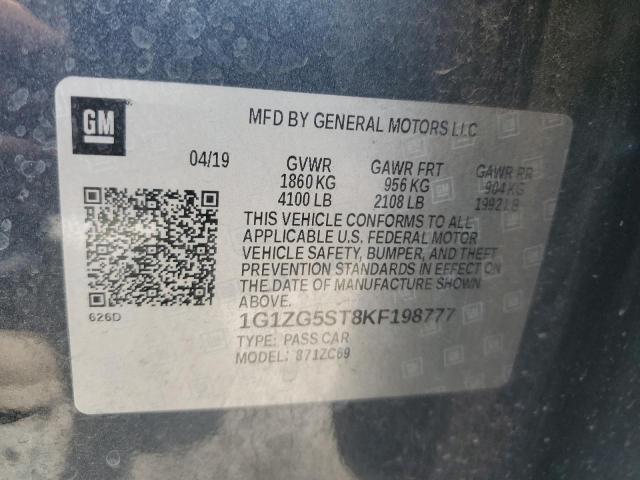 1G1ZG5ST8KF198777 - 2019 CHEVROLET MALIBU RS GRAY photo 12