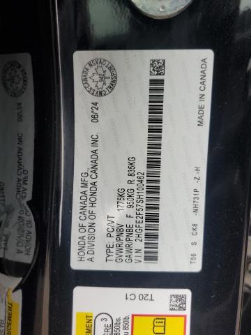 2HGFE2F57SH100462 - 2025 HONDA CIVIC SPORT BLACK photo 12