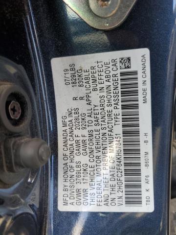 2HGFC2F64KH578451 - 2019 HONDA CIVIC LX BLUE photo 12