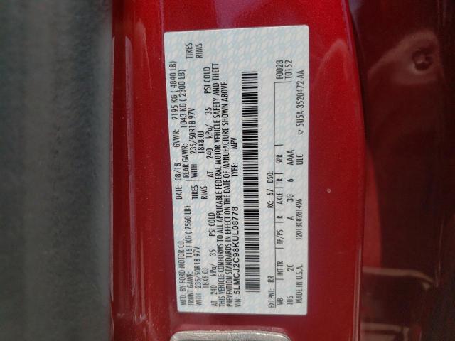 5LMCJ2C98KUL08778 - 2019 LINCOLN MKC SELECT Կարմիր լուսանկար 13