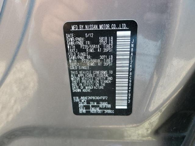 JN8AE2KP8C9047972 - 2012 NISSAN QUEST S GRAY photo 13