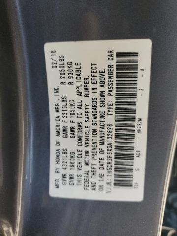 1HGCR2F5XGA132626 - 2016 HONDA ACCORD SPORT GRAY photo 12