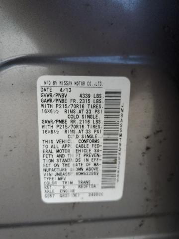 JN8AS5MT9DW532869 - 2013 NISSAN ROGUE S GRAY photo 13