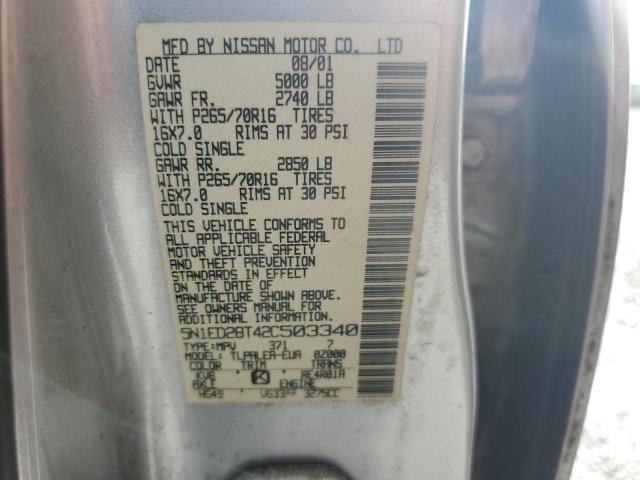 5N1ED28T42C503340 - 2002 NISSAN XTERRA XE SILVER photo 13