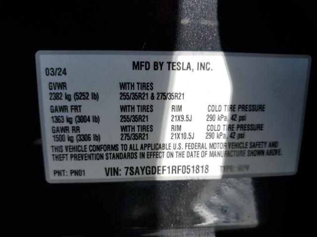7SAYGDEF1RF051818 - 2024 TESLA MODEL Y CHARCOAL photo 13