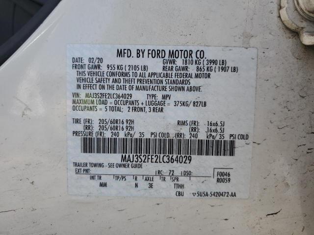 MAJ3S2FE2LC364029 - 2020 FORD ECOSPORT S WHITE photo 13