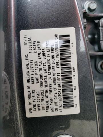 1HGCP3F81BA015113 - 2011 HONDA ACCORD EXL GRAY photo 13