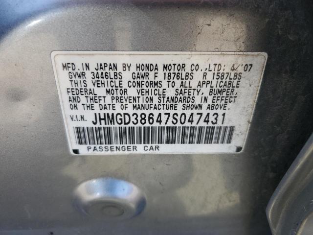 JHMGD38647S047431 - 2007 HONDA FIT S 银色 照片 12