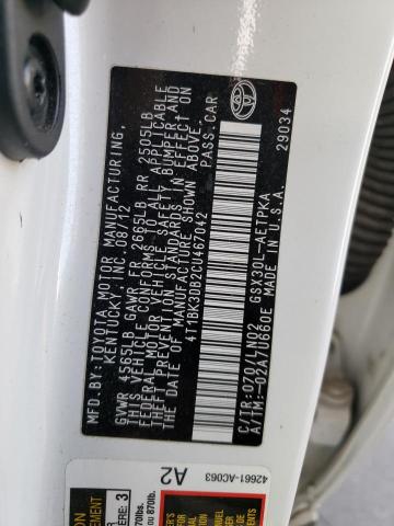 4T1BK3DB2CU467042 - 2012 TOYOTA AVALON BASE 白色 照片 12