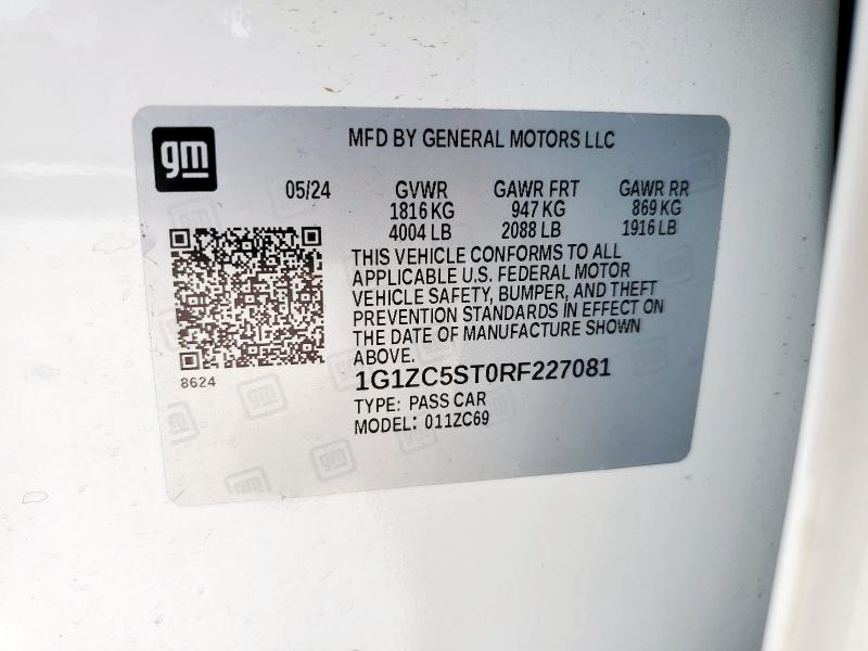 1G1ZC5ST0RF227081 - 2024 CHEVROLET MALIBU LS თეთრი ფოტო 12