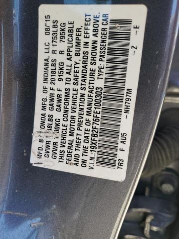 19XFB2F76FE100303 - 2015 HONDA CIVIC SE Boz foto 12