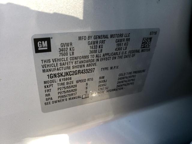 1GNSKJKC2GR433297 - 2016 CHEVROLET SUBURBAN K1500 LTZ SILVER photo 10