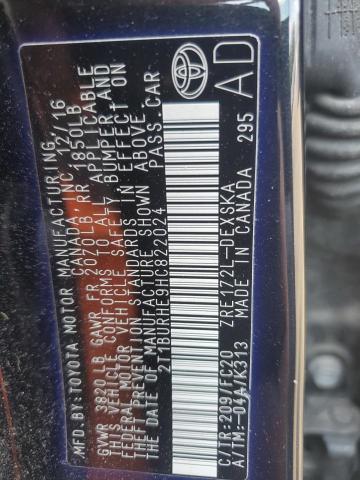 2T1BURHE9HC822024 - 2017 TOYOTA COROLLA L BLACK photo 12