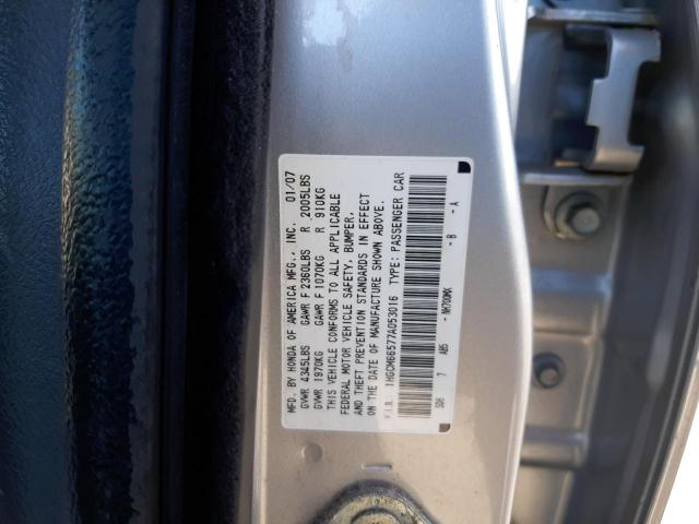 1HGCM66577A053016 - 2007 HONDA ACCORD EX SILVER photo 10