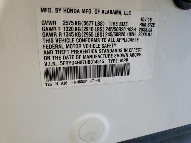 5FRYD4H87HB014515 - 2017 ACURA MDX ADVANCE WHITE photo 13