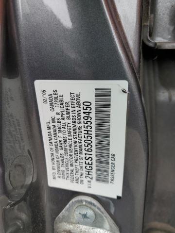 2HGES16505H559450 - 2005 HONDA CIVIC LX GRAY photo 12