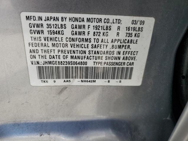 JHMGE88239S064800 - 2009 HONDA FIT SILVER photo 13