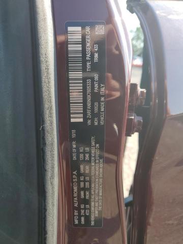 ZARFANBN8K7605333 - 2019 ALFA ROMEO GIULIA TI 栗色 照片 13