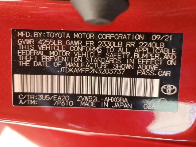 JTDKAMFP2N3203737 - 2022 TOYOTA PRIUS PRIM LE RED photo 12