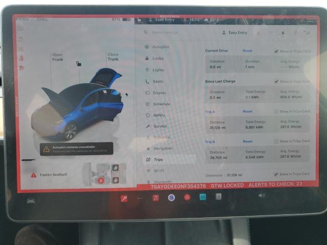 7SAYGDEE0NF354378 - 2022 TESLA MODEL Y 蓝色 照片 9