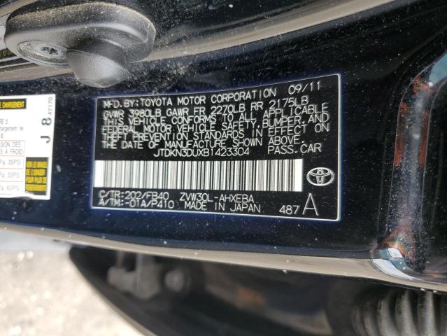 JTDKN3DUXB1423304 - 2011 TOYOTA PRIUS BLACK photo 12