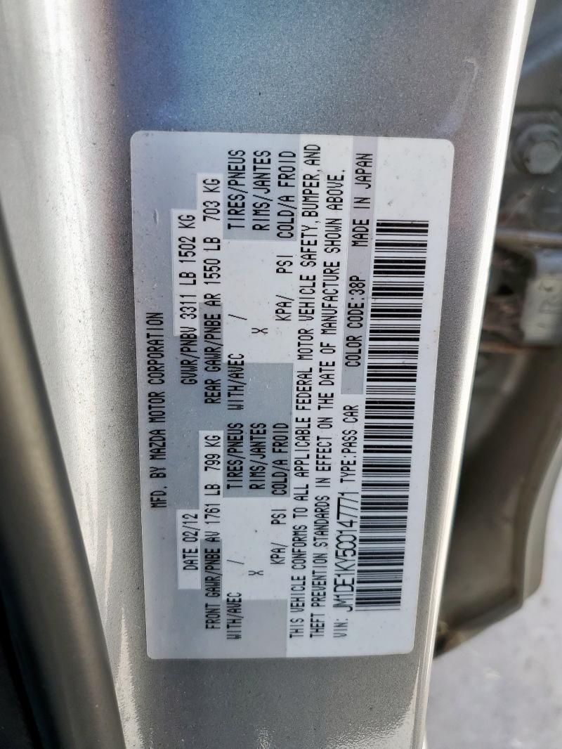 JM1DE1KY5C0147771 - 2012 MAZDA MAZDA2 银色 照片 12