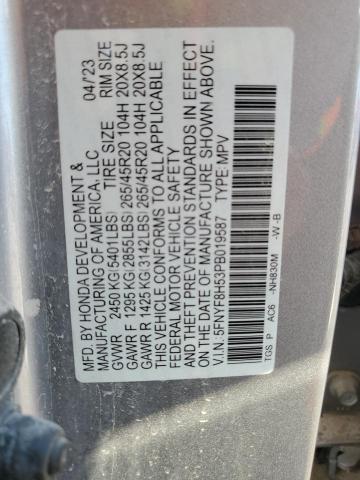 5FNYF8H53PB019587 - 2023 HONDA PASSPORT EXL SILVER photo 13