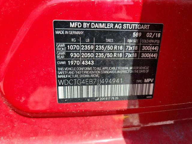 WDCTG4EB7JJ494941 - 2018 MERCEDES-BENZ GLA 250 Kırmızı fotoğraf 13